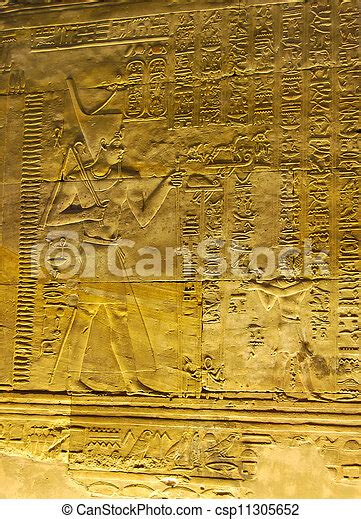 Reliefs Of Egyptian Hieroglyphs In The Interior Wall Of