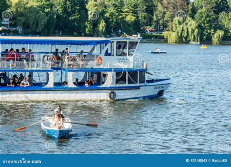 ferry boat ride  herastrau lake editorial stock photo image