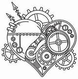 Steampunk Heart Drawings Coloring Pages Tattoo Dessin Punk Steam Coeur Embroidery Accessoires Simbolos Sheets Machine Patterns Hand Book sketch template