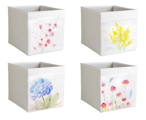 ikea drona storage  white box expeditkallax insert aquarelle pastel flowers  images