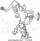 Elf Christmas Horn Blowing Cartoon Toonaday Coloring Clipart Outlined Vector sketch template