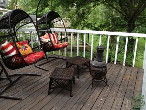 swingasan chairsgreat  sitting   deck backyard inspo