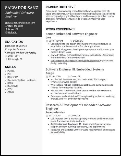 embedded software engineer resume examples