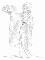 Kimono Imprimer Geisha Mannequin Habiller Tuto Incroyable Lineart sketch template