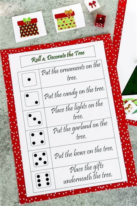 printable roll  christmas tree dice game play party plan