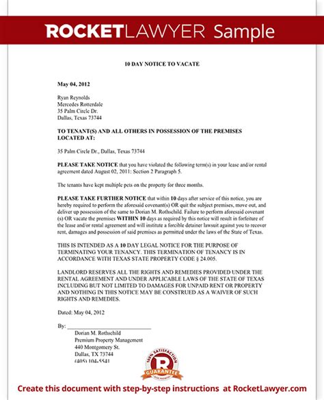 eviction notice texas  tx  day eviction notice form  sample
