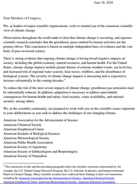 scientific societies send congress letter  climate change