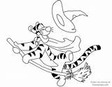 Coloring Halloween Tigger Pages Disney Disneyclips Pdf Broomstick Flying sketch template