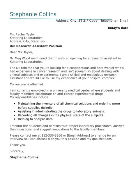 research assistant cover letter sample resume letter