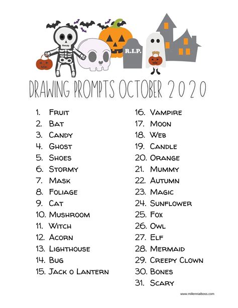 simple drawing prompts october  printable