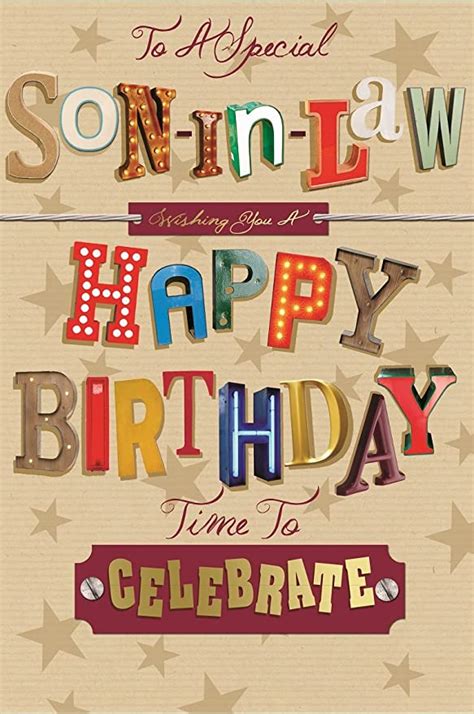 son  law birthday card brown background coloured writing gold foil