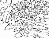 Coloring River Landscape Forest Pages sketch template