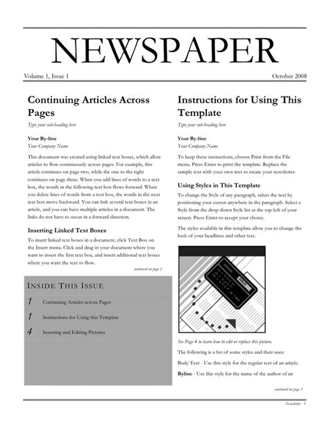 newspaper template  word   formats