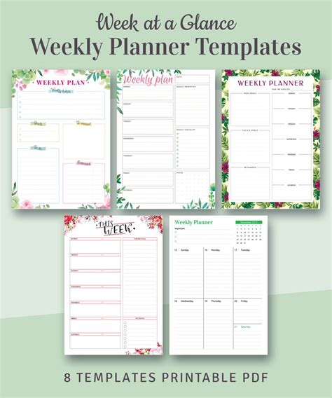 week   glance  printable  calendar printables  templates