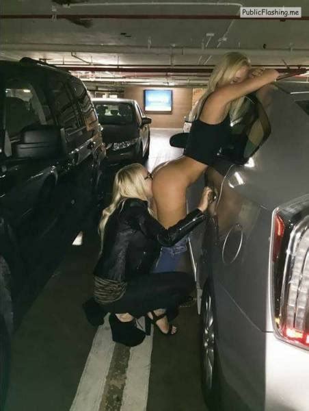 two lesbian blondes ass licking parking garage
