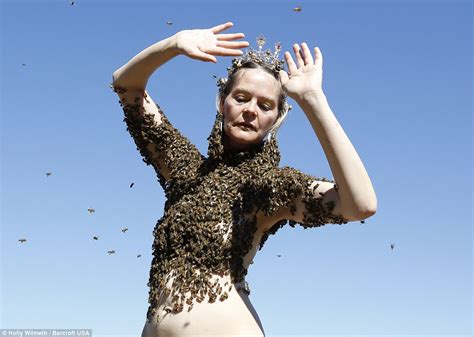 Nice Blouse Honey Woman Wears 12 000 Bees On Her Naked Chest For