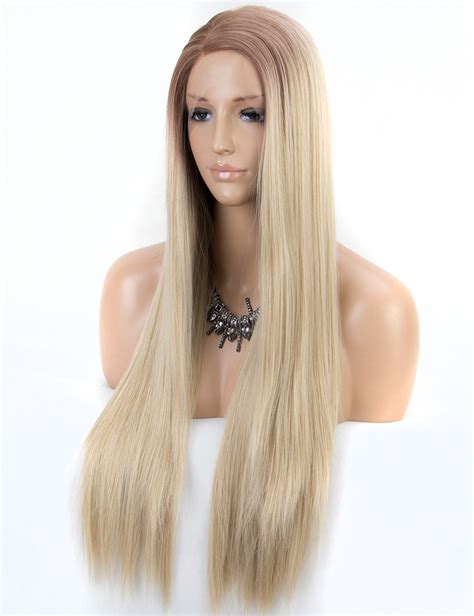 long straight ombre blonde synthetic lace front wigs for white women