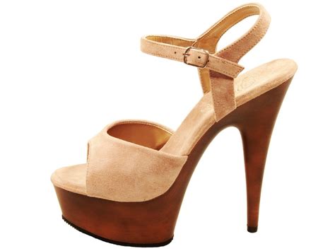 pleaser shoes delight 609 fw tan taupe high heel wood look platform