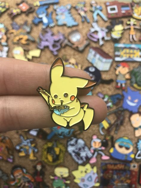 pikachu eating ramen pokemon custom enamel pin pins pin etsy