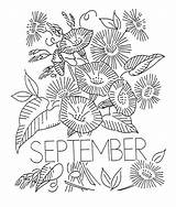 September Coloring Pages Month Printable Vintage Sheet Flower Choose Board Embroidery sketch template