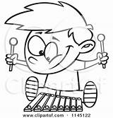 Playing Xylophone Cartoon Boy Happy Clipart Toonaday Vector Outlined Coloring Stock sketch template