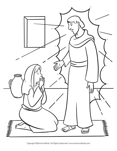 angel appears  mary  coloring page sermonskid