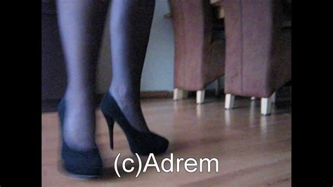 showing my new black high heels and a glimpse of my stocking tops youtube