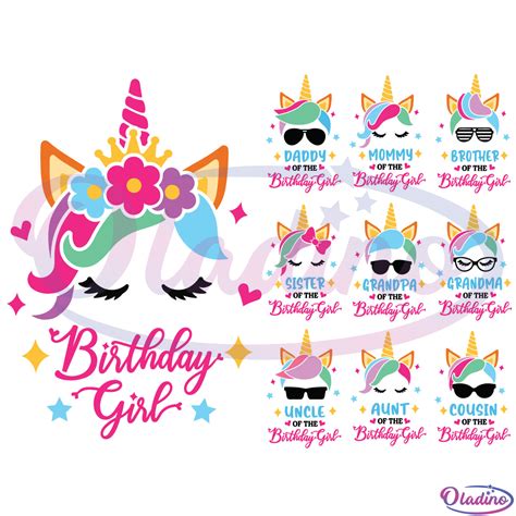 unicorn birthday girl bundle svg digital file unicorn family svg