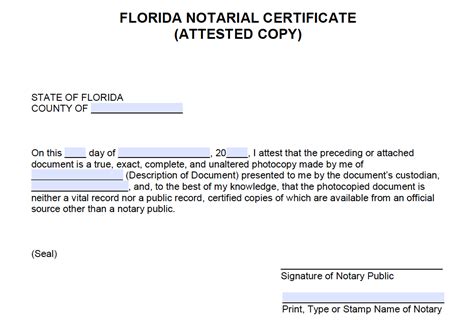 florida notarial certificate attested copy  word