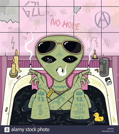 Alien Smoke And Chill In Bath Psychedelic Vector