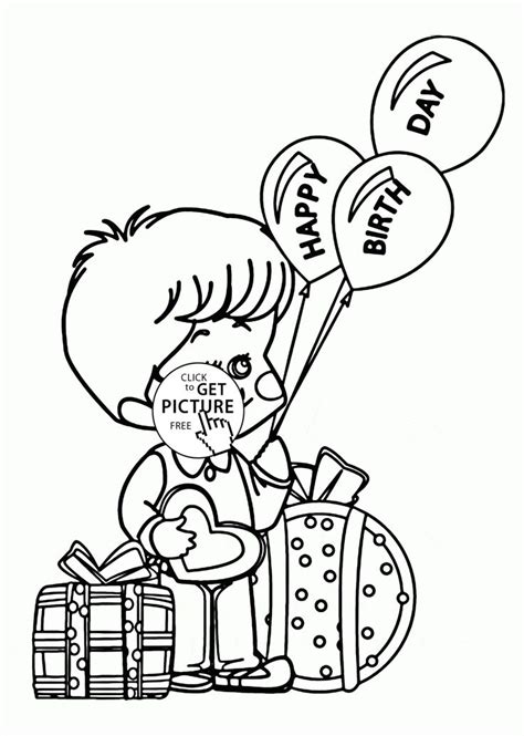 boy  happy birthday balloons coloring page  kids holiday