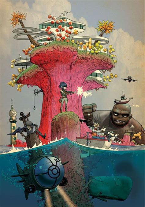gorillaz plastic beach illustrations illustration art gorillaz