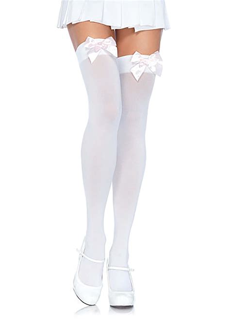 White Thigh High Women S Stockings With White Bow