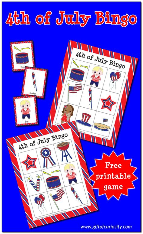 printable   july bingo game gift  curiosity