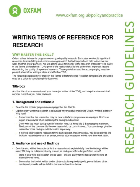 writing terms of reference for research literature