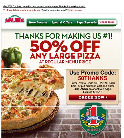 Papa John S 50 Off One Regular Priced Pizza Coupon Code Ends Aug 18