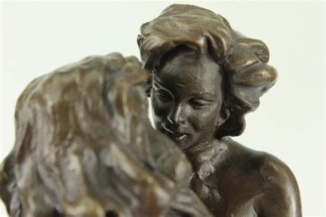 two lesbian lover kissing bronze sculpture on marble base