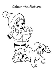 colour  picture boy   dog coloring pages worksheet