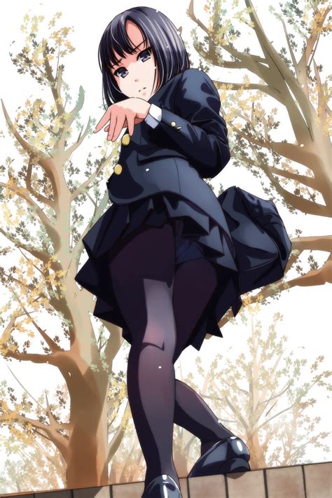 safebooru 1girl bag black eyes black hair black legwear blush from