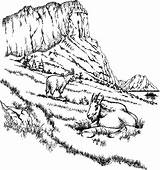 Landscape Montagne Relaxing Goats Colorier Coloriages sketch template