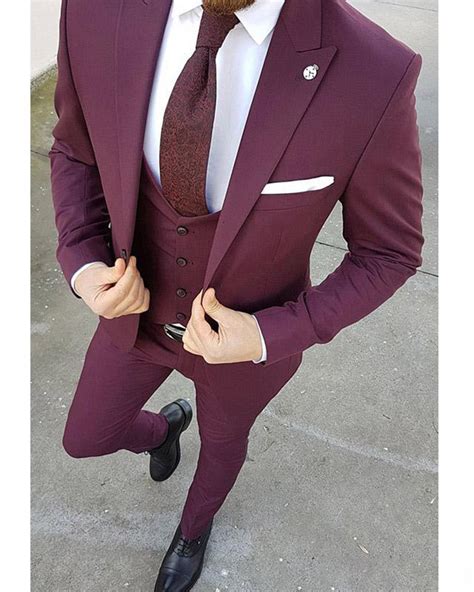 purple men  pieces tuxedo  mengroomwedding dress suit jacketwa classbydress