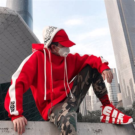 bf oversize hoodie streetwear hip hop red black double hooded hoody mens hoodies