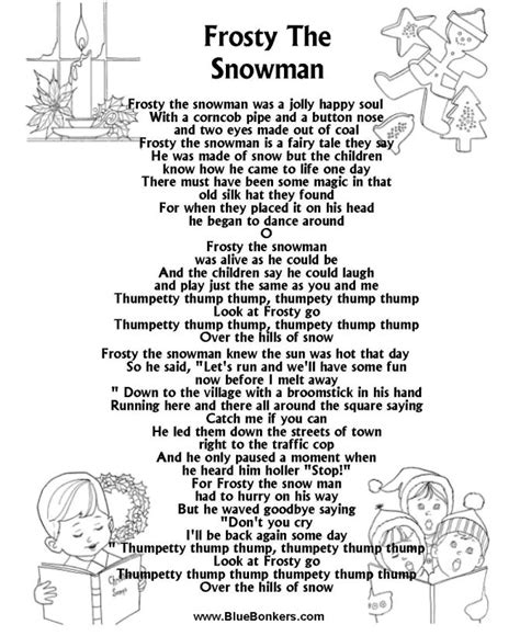 frosty  snowman song frosty  snowman  printable christmas