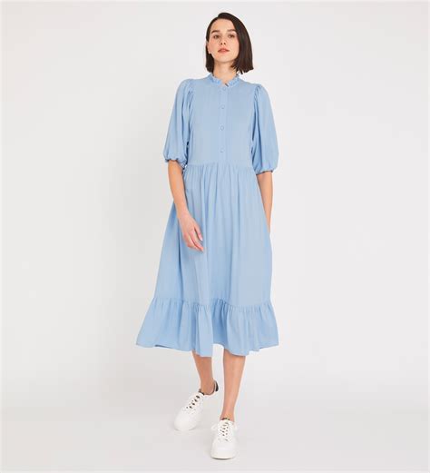 Midi Light Blue Dress Short Sleeves Finery London