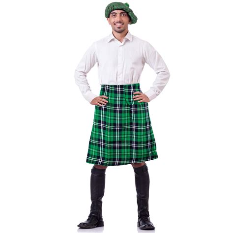 Skeleteen Irish Plaid Green Kilt Scottish Green Pleated Costume