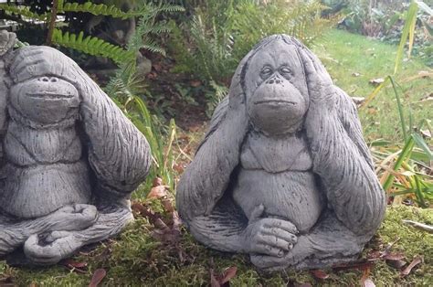 stone garden set  wise monkey  utan ornaments   evil ebay
