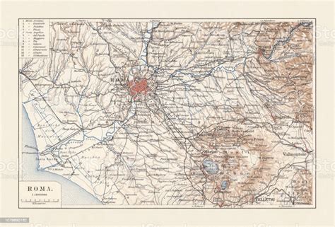 Topographic Map Of Rome Italy And Surroundings Lithograph Published
