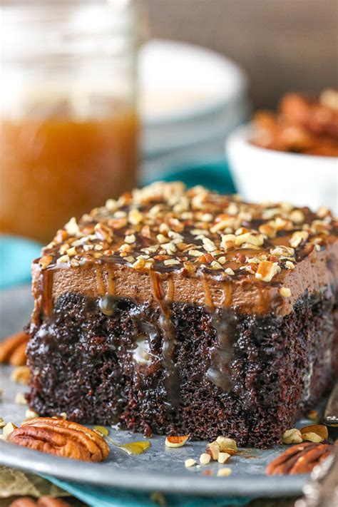 chocolate turtle poke cake easy chocolate poke cake recipe