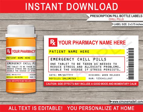chill pill label printable  printable word searches