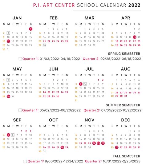 pis academic calendar